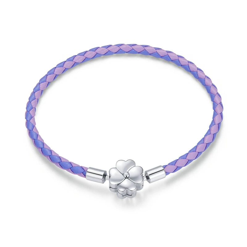   MirrorQuenn  Four-Leaf Clover Lucky Leather Bracelet Purple / 17cm-Purple / 19cm-Blue / 17cm-Blue / 19cm-Red / 17cm 