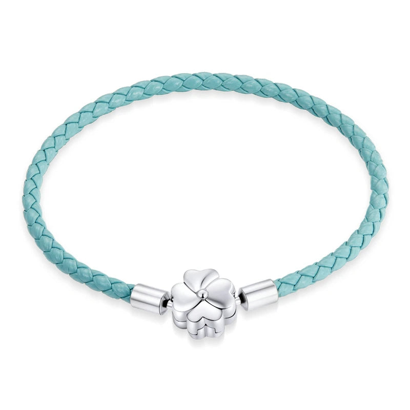   MirrorQuenn  Four-Leaf Clover Lucky Leather Bracelet Purple / 17cm-Purple / 19cm-Blue / 17cm-Blue / 19cm-Red / 17cm 