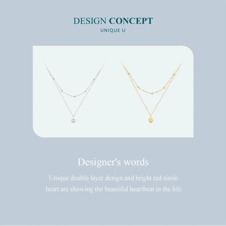 mirrorquenn Gold Double Layer Heart Necklace Sterling Silver in shop online women's fashion