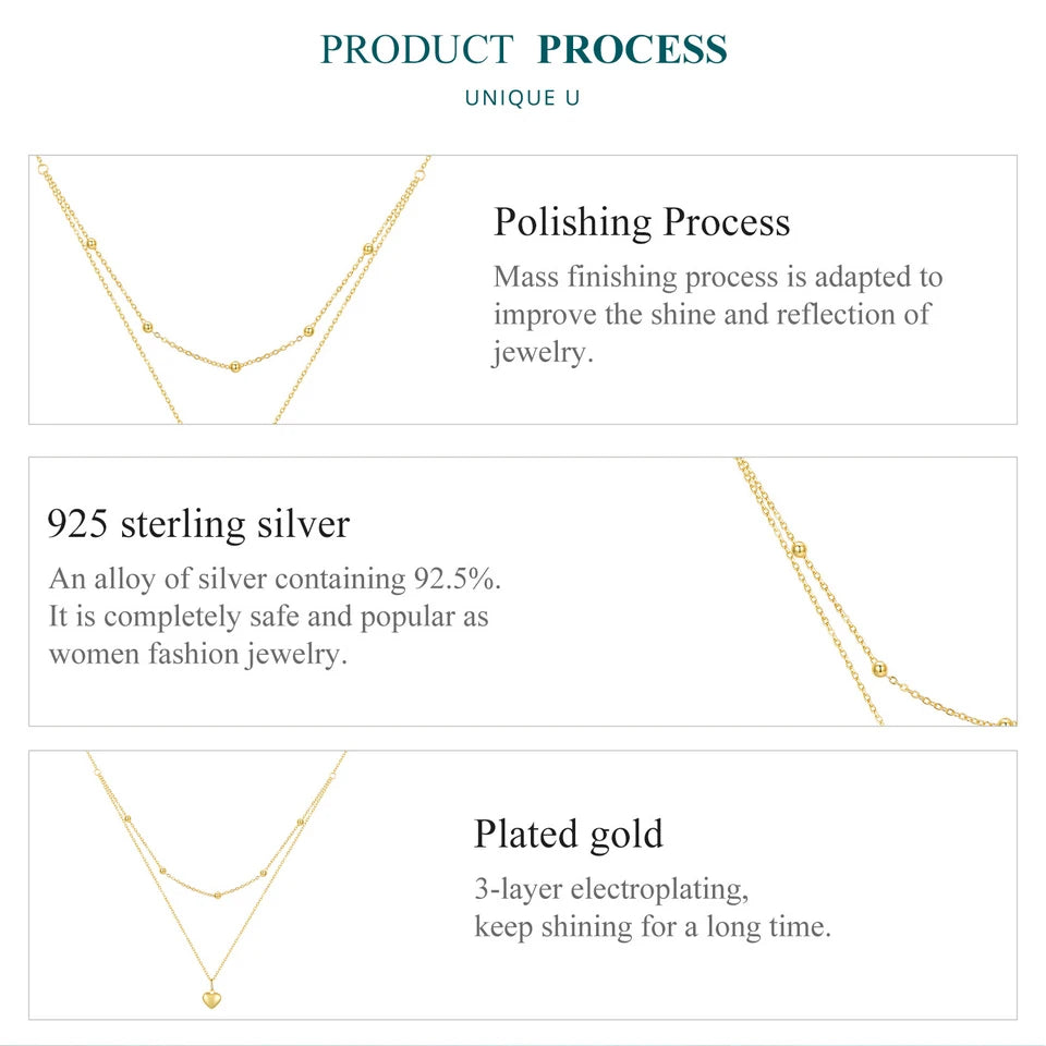 mirrorquenn Gold Double Layer Heart Necklace Sterling Silver in shop online women's fashion