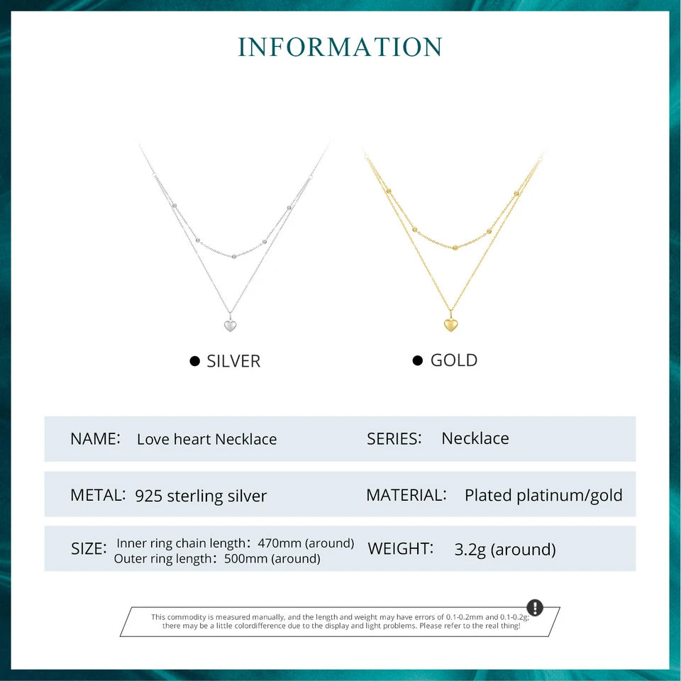 mirrorquenn Gold Double Layer Heart Necklace Sterling Silver in shop online women's fashion