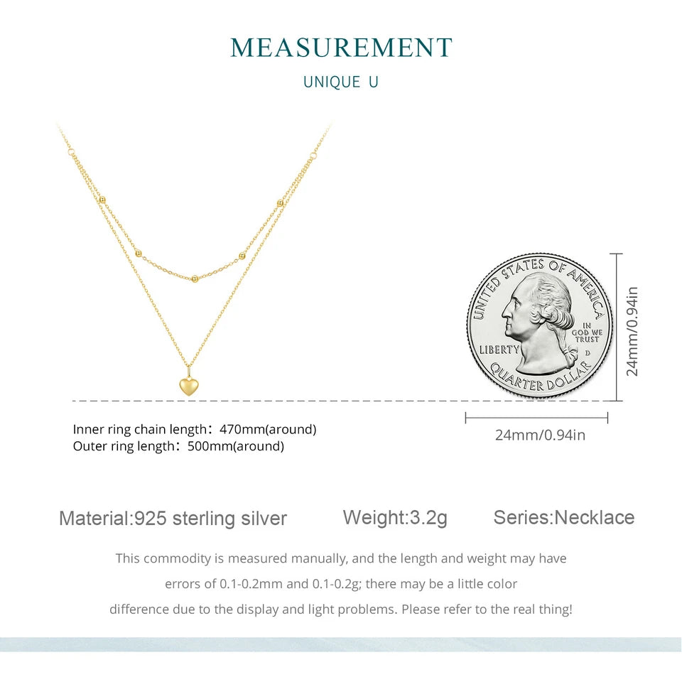 mirrorquenn Gold Double Layer Heart Necklace Sterling Silver in shop online women's fashion