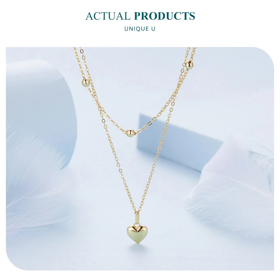 mirrorquenn Gold Double Layer Heart Necklace Sterling Silver in shop online women's fashion