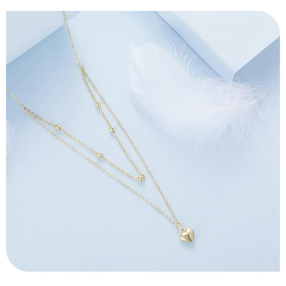 mirrorquenn Gold Double Layer Heart Necklace Sterling Silver in shop online women's fashion
