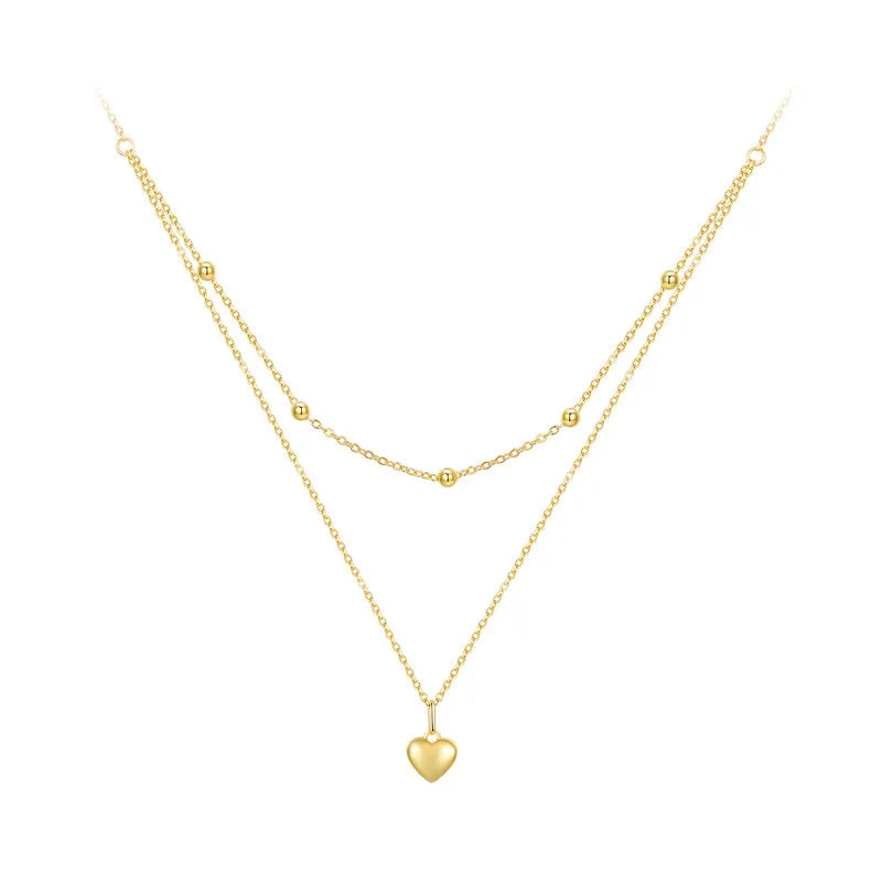 mirrorquenn Gold Double Layer Heart Necklace Sterling Silver in shop online women's fashion