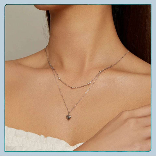 mirrorquenn Gold Double Layer Heart Necklace Sterling Silver in shop online women's fashion