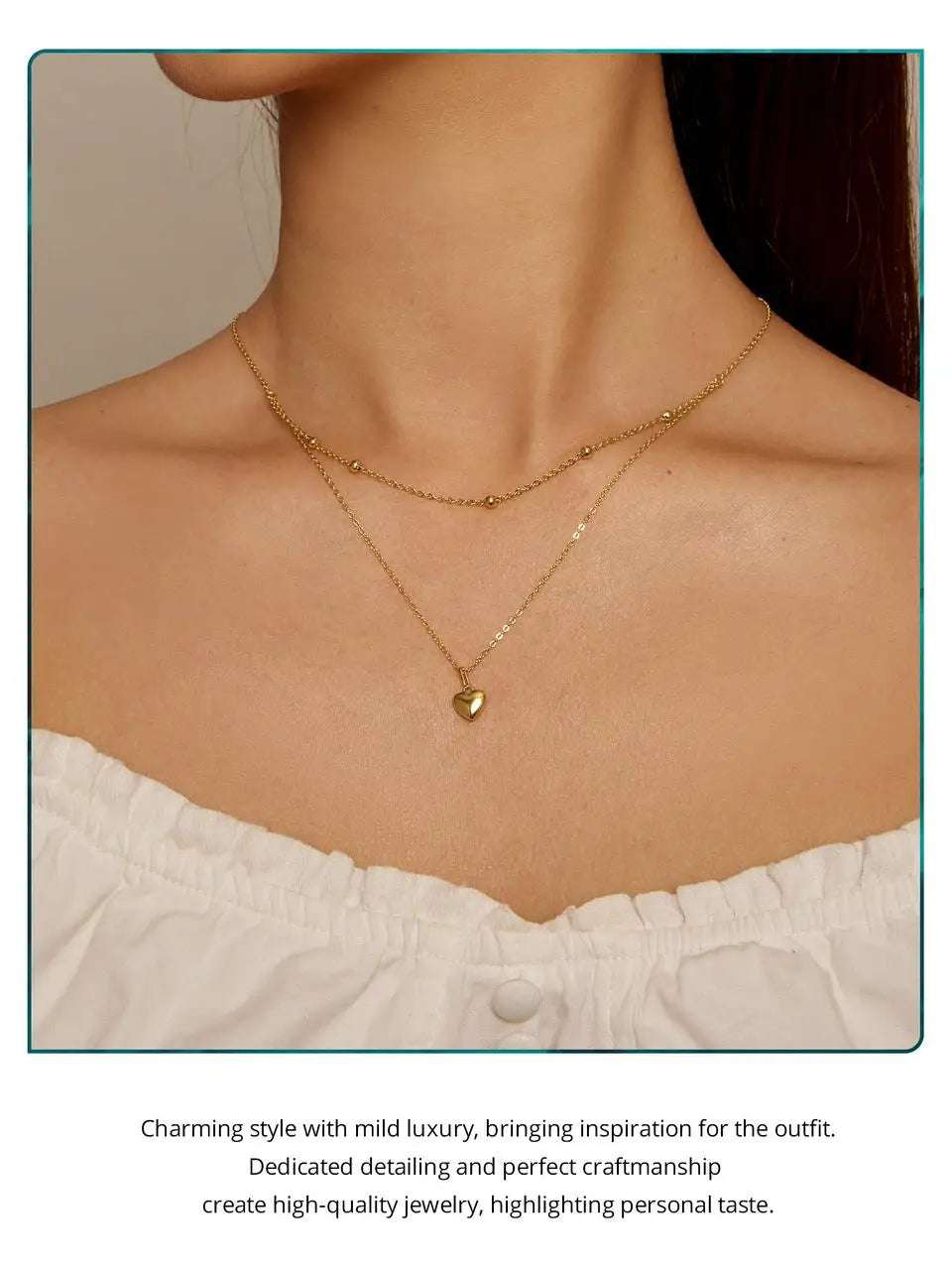 mirrorquenn Gold Double Layer Heart Necklace Sterling Silver in shop online women's fashion