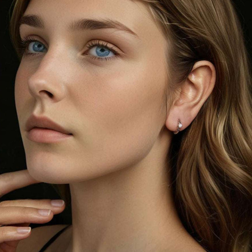   MirrorQuenn  Gold Moissanite Hoop Earrings in Silver MSE084 