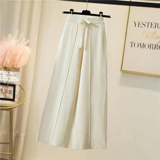 mirrorquenn High-Waisted Knitted Wide-Leg Pants – Casual Loose Fit in shop online women's fashion