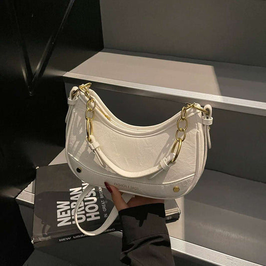 mirrorquenn Leather Crescent Shoulder Bag in shop online women's fashion