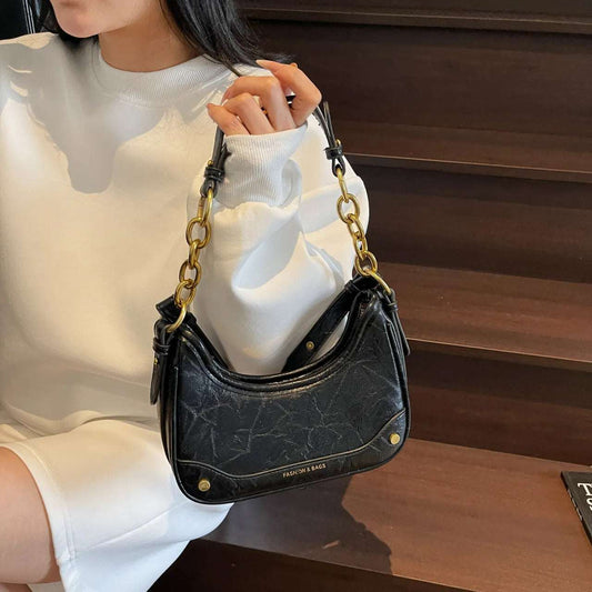 mirrorquenn Leather Crescent Shoulder Bag in shop online women's fashion