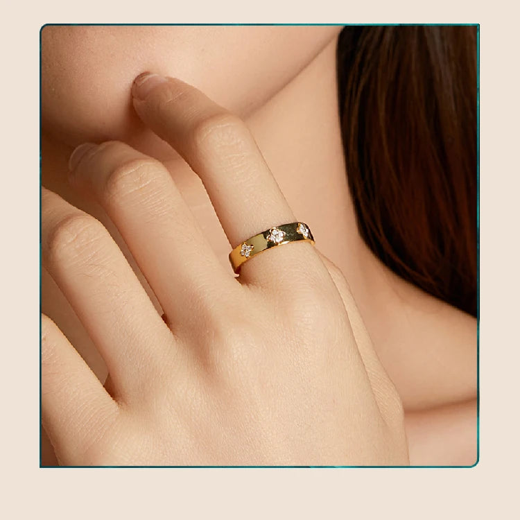   MirrorQuenn  Lucky Four-Leaf Clover Moissanite Ring | 18K Gold Plated S925 Silver Gold Plated / 6-Gold Plated / 7-Gold Plated / 8 