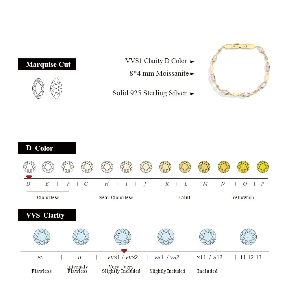   MirrorQuenn  Marquise & Round Moissanite S925 Tennis Bracelet S925 Sterling Sliver / Yellow Gold / 17cm-S925 Sterling Sliver / Yellow Gold / 18cm-S925 Sterling Sliver / Yellow Gold / 19cm-S925 Sterling Sliver / Yellow Gold / 20cm-S925 Sterling Sliver / White Gold / 20cm 
