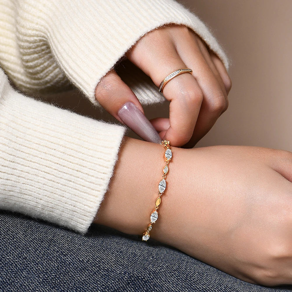   MirrorQuenn  Marquise & Round Moissanite S925 Tennis Bracelet S925 Sterling Sliver / Yellow Gold / 17cm-S925 Sterling Sliver / Yellow Gold / 18cm-S925 Sterling Sliver / Yellow Gold / 19cm-S925 Sterling Sliver / Yellow Gold / 20cm-S925 Sterling Sliver / White Gold / 20cm 