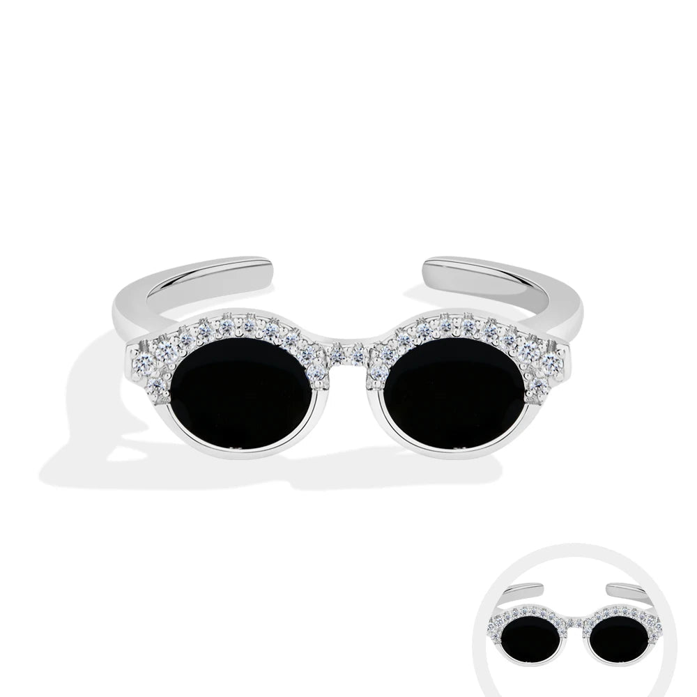   MirrorQuenn  Mini Glasses Moissanite Adjustable Ring in S925 Sterling Silver 925 Sterling Silver / White Gold Plated / 7-925 Sterling Silver / White Gold Plated / 5-925 Sterling Silver / White Gold Plated / 9-925 Sterling Silver / Yellow Gold Plated / 7-925 Sterling Silver / Yellow Gold Plated / 5 