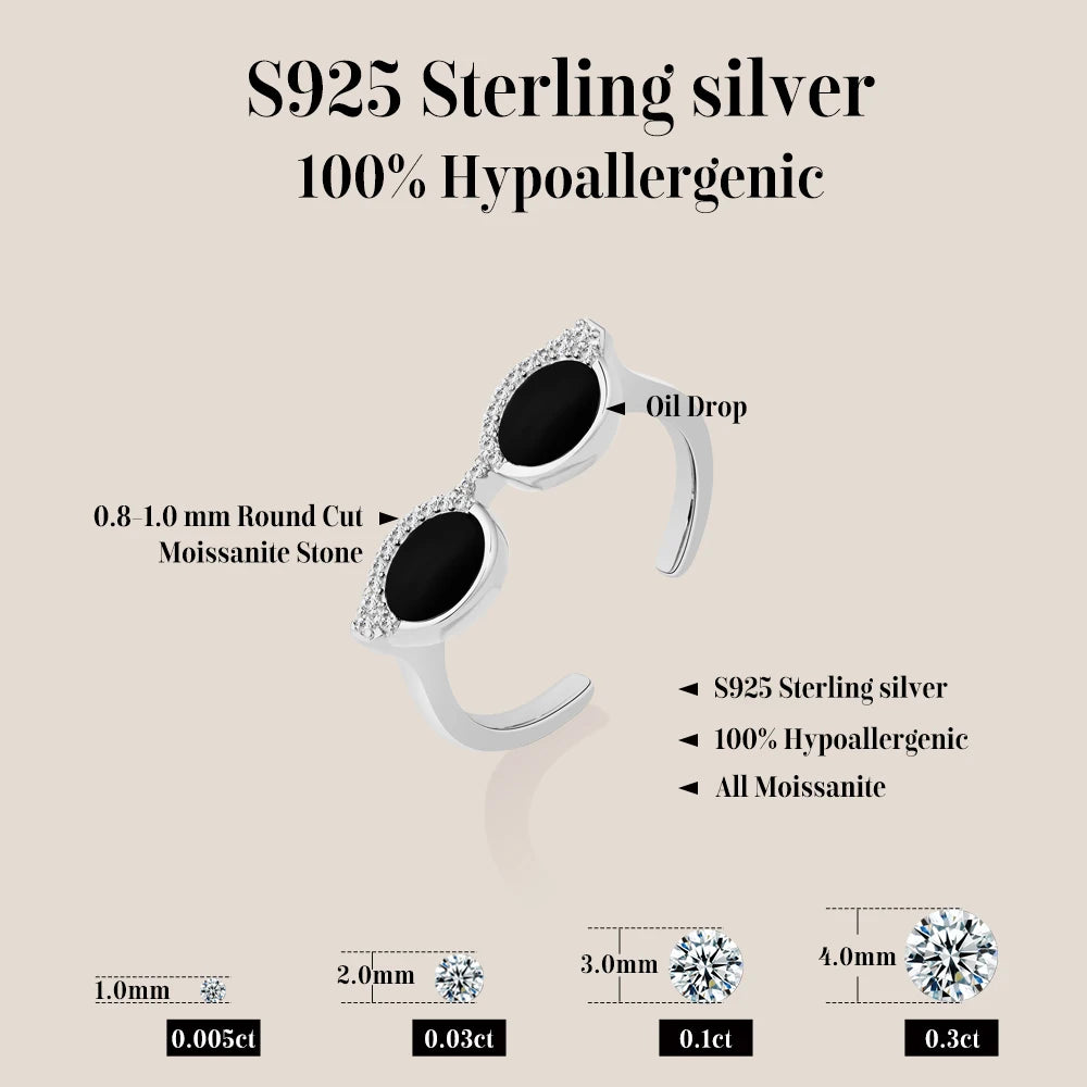   MirrorQuenn  Mini Glasses Moissanite Adjustable Ring in S925 Sterling Silver 925 Sterling Silver / White Gold Plated / 7-925 Sterling Silver / White Gold Plated / 5-925 Sterling Silver / White Gold Plated / 9-925 Sterling Silver / Yellow Gold Plated / 7-925 Sterling Silver / Yellow Gold Plated / 5 