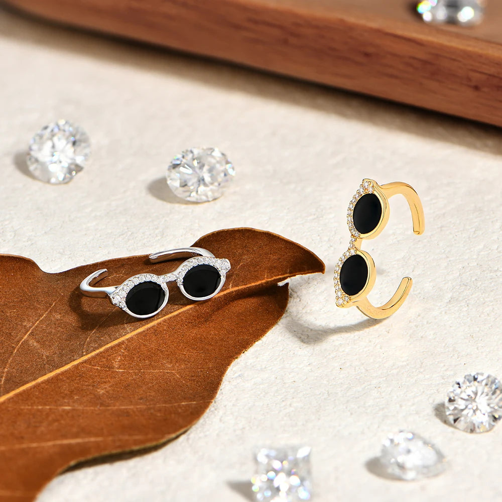   MirrorQuenn  Mini Glasses Moissanite Adjustable Ring in S925 Sterling Silver 925 Sterling Silver / White Gold Plated / 7-925 Sterling Silver / White Gold Plated / 5-925 Sterling Silver / White Gold Plated / 9-925 Sterling Silver / Yellow Gold Plated / 7-925 Sterling Silver / Yellow Gold Plated / 5 