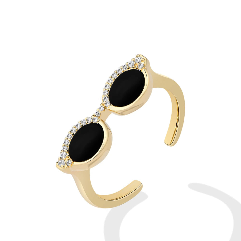   MirrorQuenn  Mini Glasses Moissanite Adjustable Ring in S925 Sterling Silver 925 Sterling Silver / White Gold Plated / 7-925 Sterling Silver / White Gold Plated / 5-925 Sterling Silver / White Gold Plated / 9-925 Sterling Silver / Yellow Gold Plated / 7-925 Sterling Silver / Yellow Gold Plated / 5 