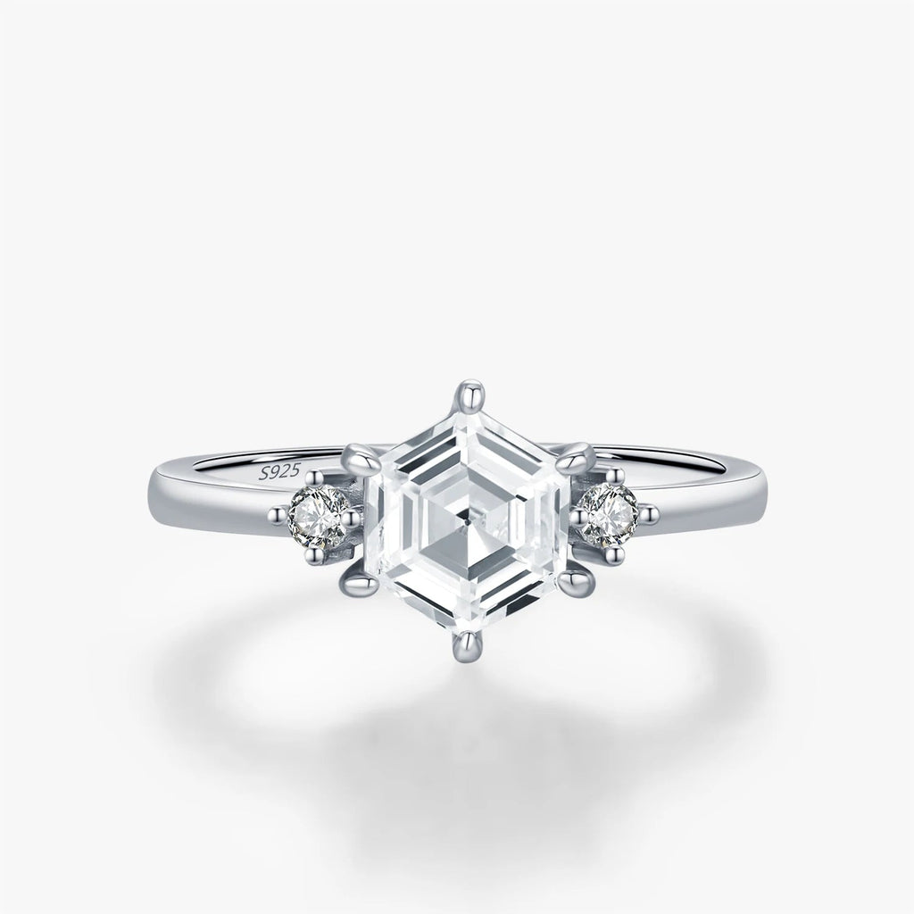   MirrorQuenn rings Modern Hexagon Solitaire Ring S925 Sterling Silver / 5-S925 Sterling Silver / 6-S925 Sterling Silver / 7-S925 Sterling Silver / 8-S925 Sterling Silver / 9 