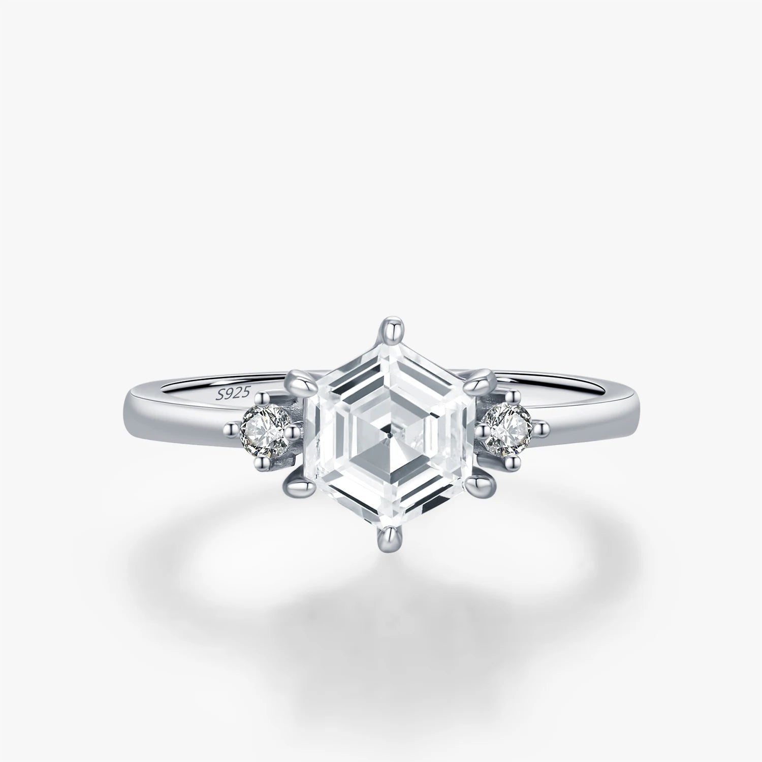   MirrorQuenn rings Modern Hexagon Solitaire Ring S925 Sterling Silver / 5-S925 Sterling Silver / 6-S925 Sterling Silver / 7-S925 Sterling Silver / 8-S925 Sterling Silver / 9 