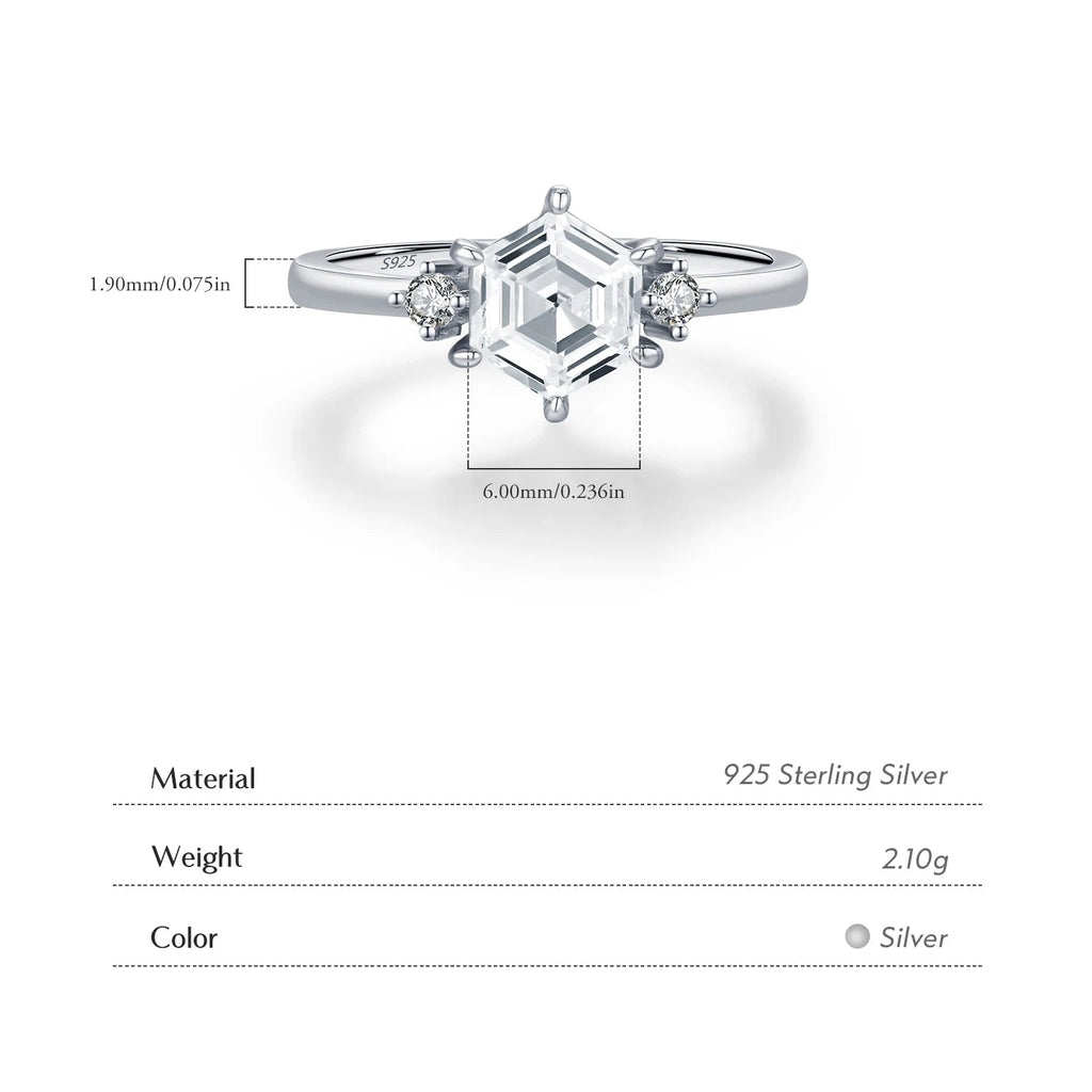   MirrorQuenn rings Modern Hexagon Solitaire Ring S925 Sterling Silver / 5-S925 Sterling Silver / 6-S925 Sterling Silver / 7-S925 Sterling Silver / 8-S925 Sterling Silver / 9 