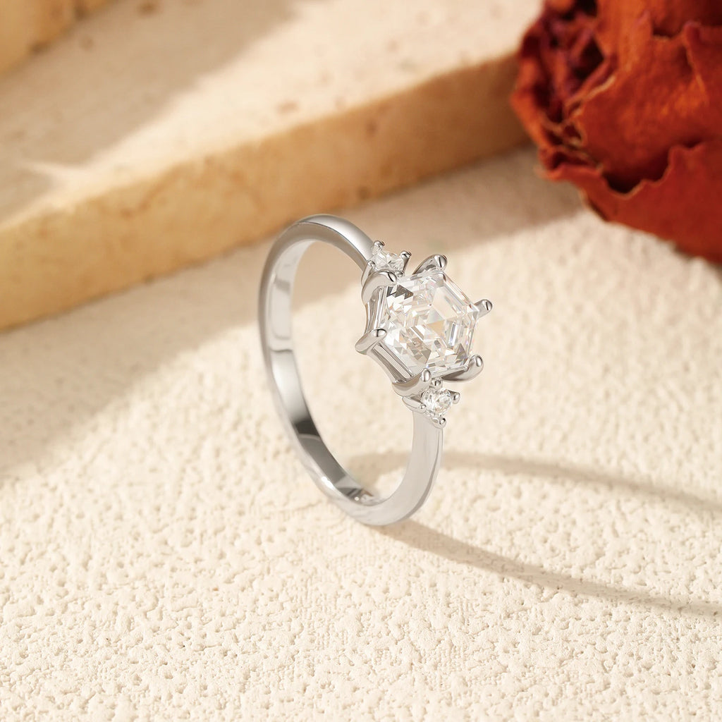   MirrorQuenn rings Modern Hexagon Solitaire Ring S925 Sterling Silver / 5-S925 Sterling Silver / 6-S925 Sterling Silver / 7-S925 Sterling Silver / 8-S925 Sterling Silver / 9 