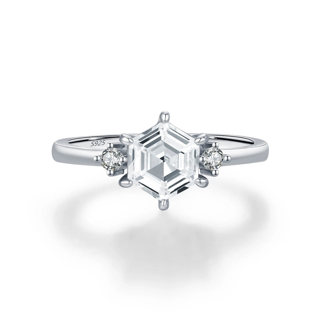   MirrorQuenn rings Modern Hexagon Solitaire Ring S925 Sterling Silver / 5-S925 Sterling Silver / 6-S925 Sterling Silver / 7-S925 Sterling Silver / 8-S925 Sterling Silver / 9 