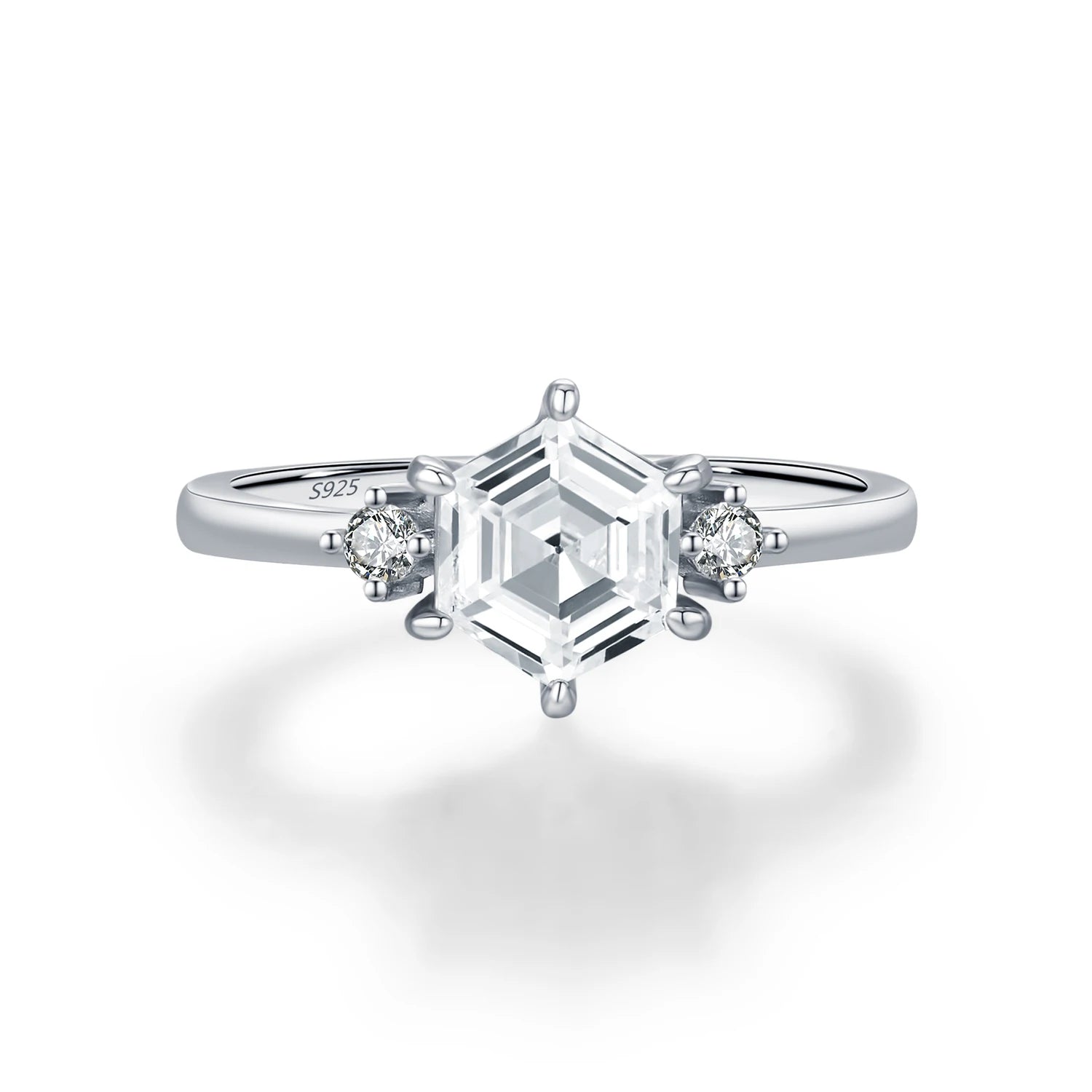   MirrorQuenn rings Modern Hexagon Solitaire Ring S925 Sterling Silver / 5-S925 Sterling Silver / 6-S925 Sterling Silver / 7-S925 Sterling Silver / 8-S925 Sterling Silver / 9 