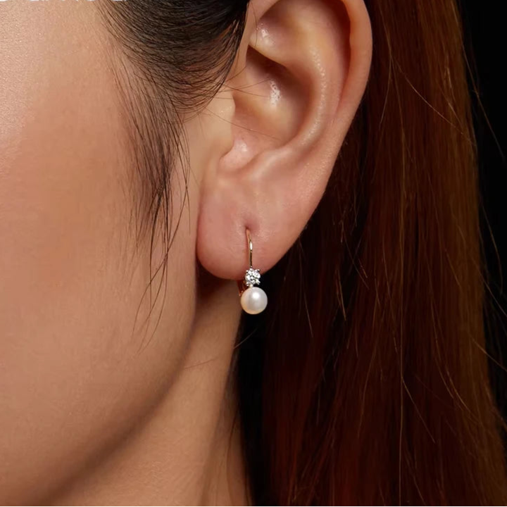   MirrorQuenn  Moissanite & Pearl Hoop Earrings in Sterling Silver Gold-Silver 