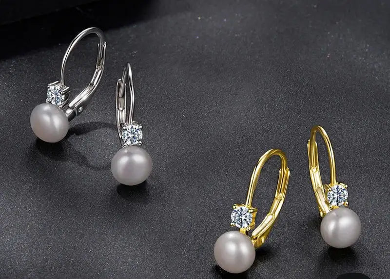   MirrorQuenn  Moissanite & Pearl Hoop Earrings in Sterling Silver Gold-Silver 