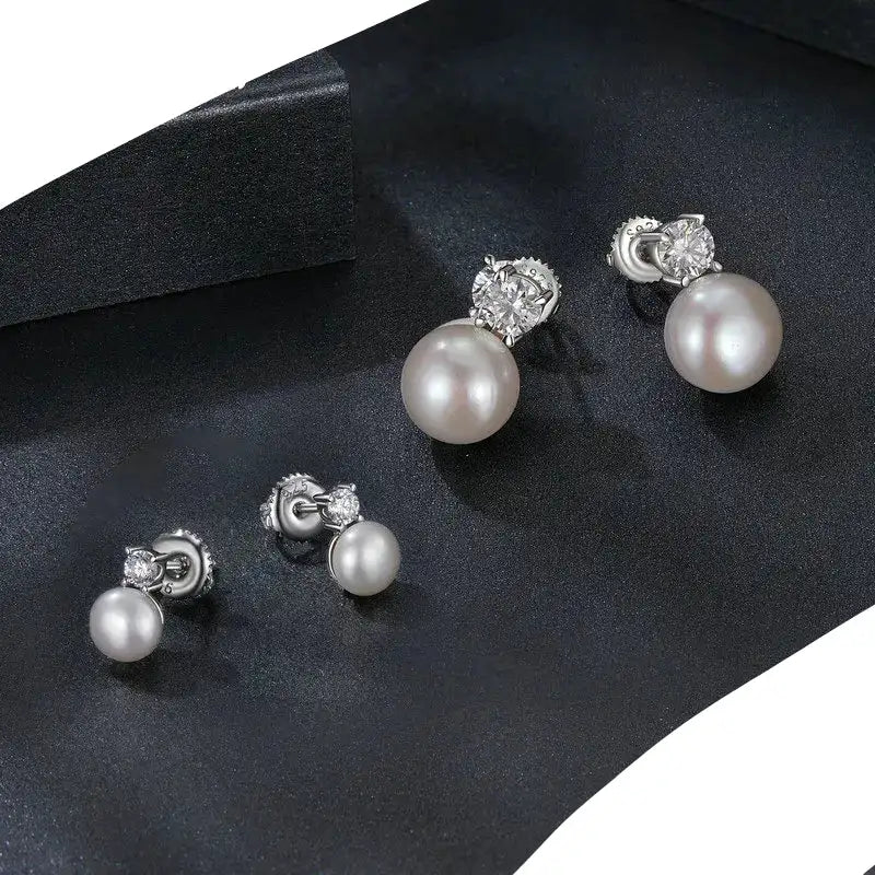   MirrorQuenn  Moissanite & Pearl Sterling Silver Stud Earrings 0.1CT-0.5CT 
