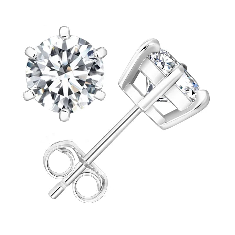  MirrorQuenn  Moissanite Solitaire Stud Earrings in Silver Silver 1.0CT X 2-Silver 0.5CT X 2-Silver 0.1CT X 2 