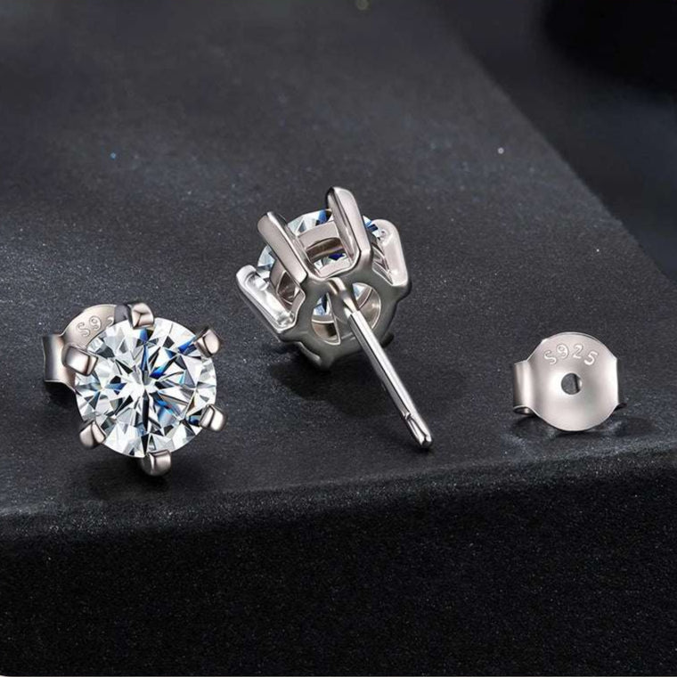   MirrorQuenn  Moissanite Solitaire Stud Earrings in Silver Silver 1.0CT X 2-Silver 0.5CT X 2-Silver 0.1CT X 2 
