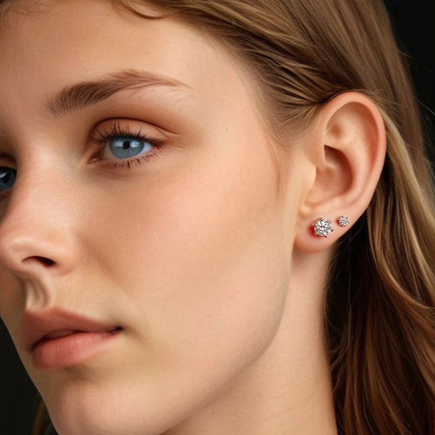   MirrorQuenn  Moissanite Solitaire Stud Earrings in Silver Silver 1.0CT X 2-Silver 0.5CT X 2-Silver 0.1CT X 2 