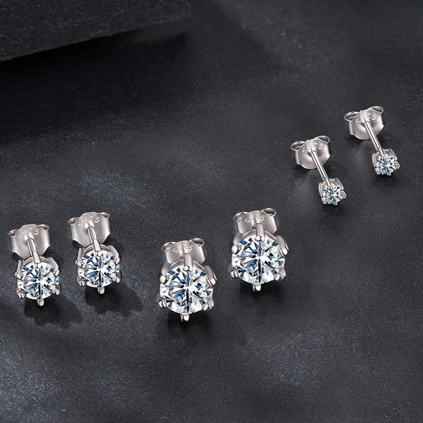   MirrorQuenn  Moissanite Solitaire Stud Earrings in Silver Silver 1.0CT X 2-Silver 0.5CT X 2-Silver 0.1CT X 2 