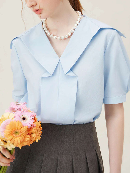 mirrorquenn Navy Sailor Collar Top in shop online women's fashion