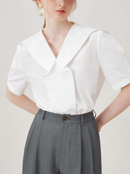 mirrorquenn Navy Sailor Collar Top in shop online women's fashion