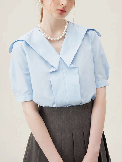 mirrorquenn Navy Sailor Collar Top in shop online women's fashion