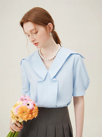 mirrorquenn Navy Sailor Collar Top in shop online women's fashion