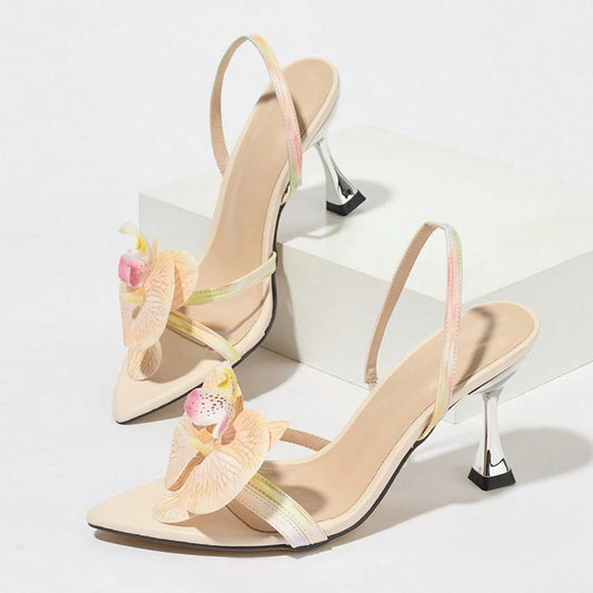 mirrorquenn Orchid Flower Kitten Heels in shop online women's fashion