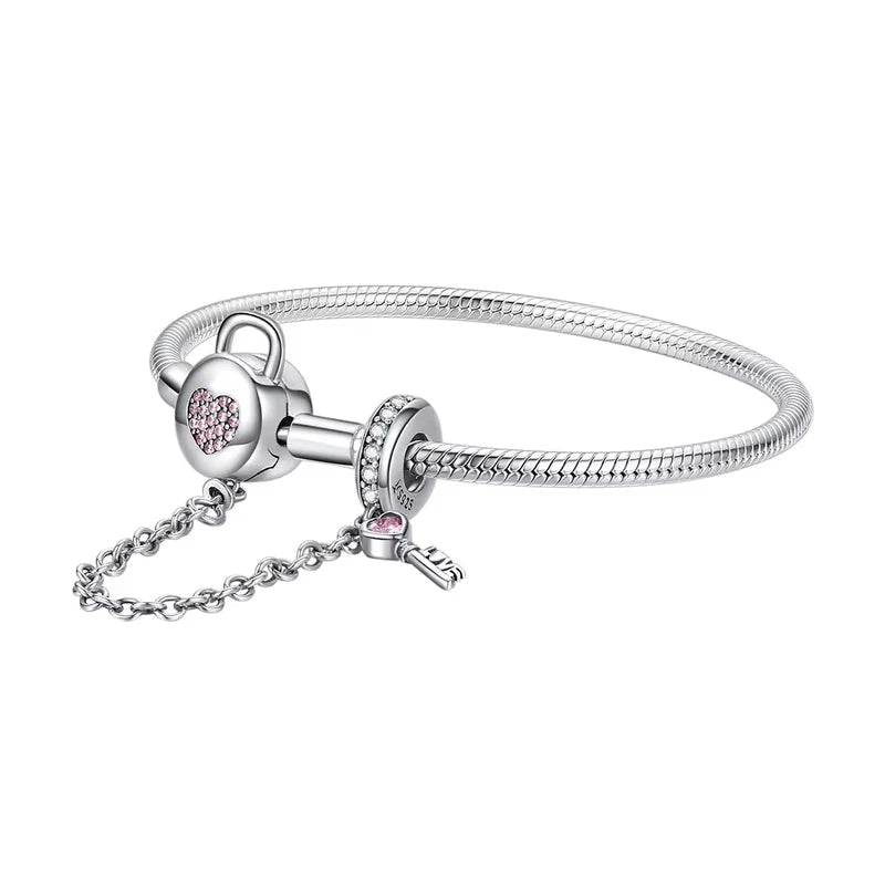   MirrorQuenn  Pink Heart Charm Bracelet 19cm-17cm 