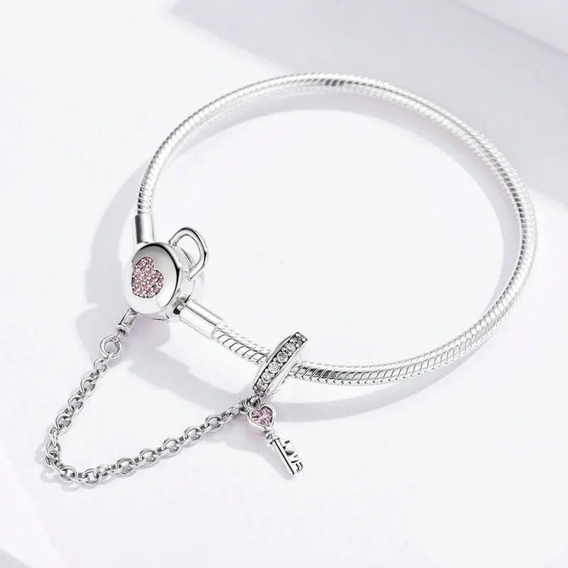   MirrorQuenn  Pink Heart Charm Bracelet 19cm-17cm 