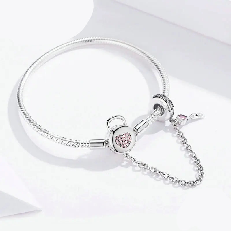   MirrorQuenn  Pink Heart Charm Bracelet 19cm-17cm 