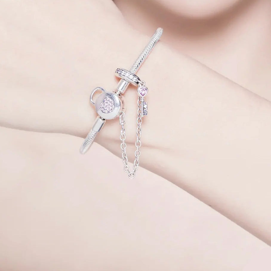   MirrorQuenn  Pink Heart Charm Bracelet 19cm-17cm 