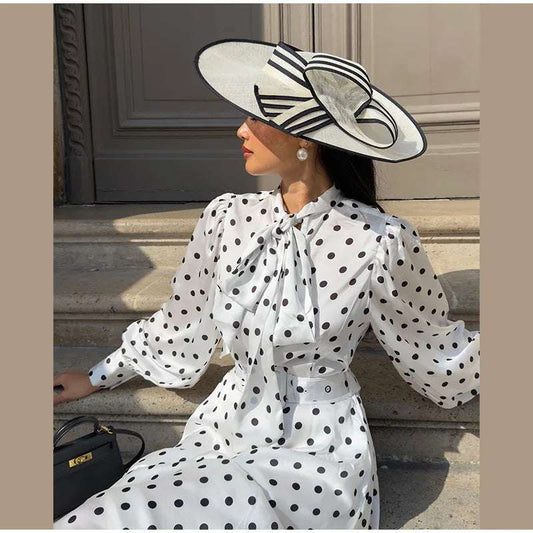 mirrorquenn Polka Dot Puff Sleeve A-Line Dress in shop online women's fashion