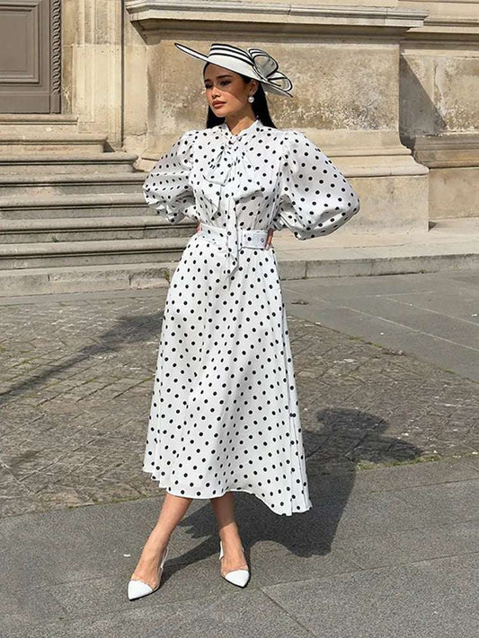 mirrorquenn Polka Dot Puff Sleeve A-Line Dress in shop online women's fashion