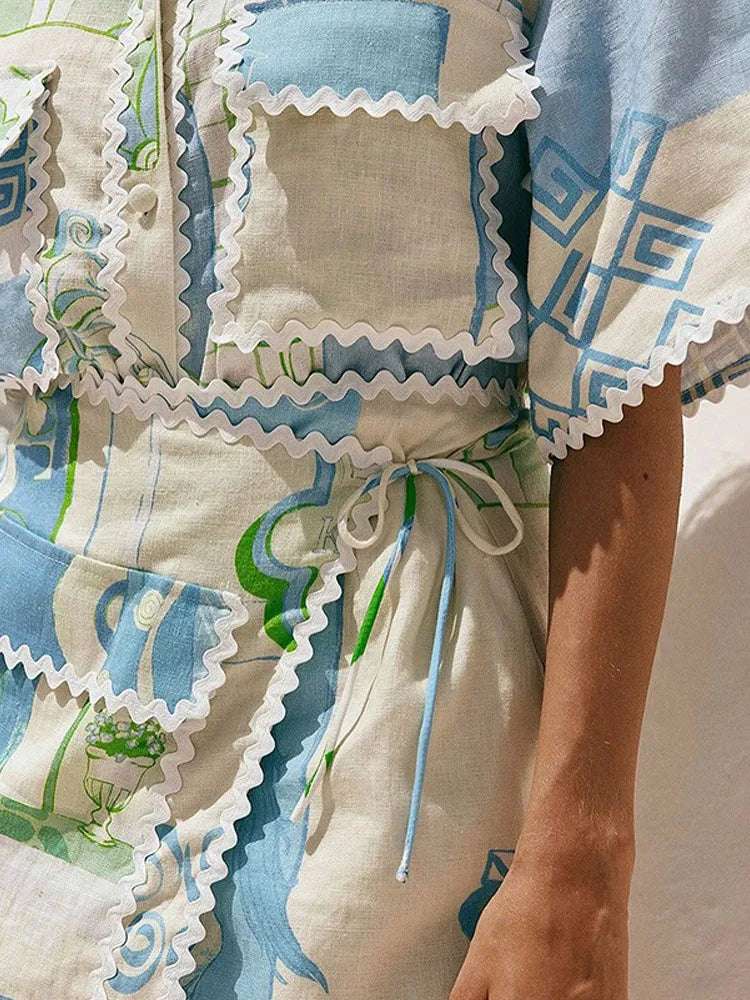 mirrorquenn Printed Patchwork V-Neck Shorts Set – Summer 2025 in shop online women's fashion