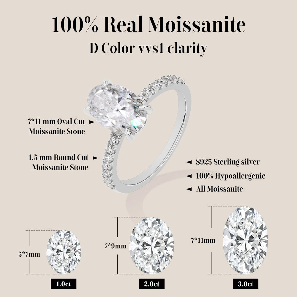   MirrorQuenn  Radiance 3.0ct Oval Solitaire S925 Sterling Silver / White Gold / 4-S925 Sterling Silver / White Gold / 4.5-S925 Sterling Silver / White Gold / 5-S925 Sterling Silver / White Gold / 5.5-S925 Sterling Silver / White Gold / 6 