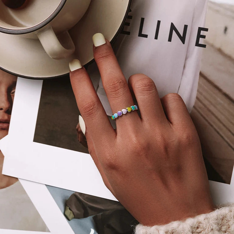   MirrorQuenn  Rainbow Heart Ring & Earrings Set Gold / 5-Gold / 7-Gold / 6-Gold / 8-Gold / 9 