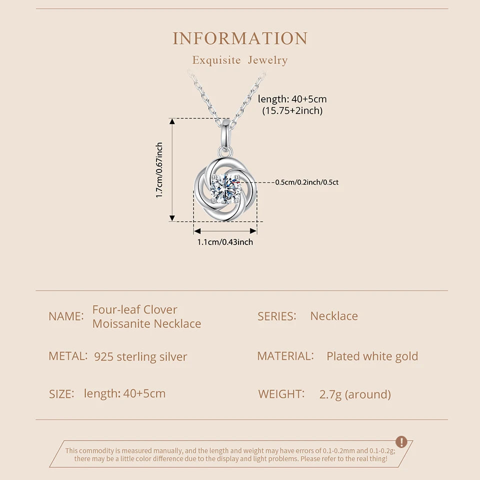 mirrorquenn Silver Four-Leaf Clover Moissanite Necklace in shop online women's fashion